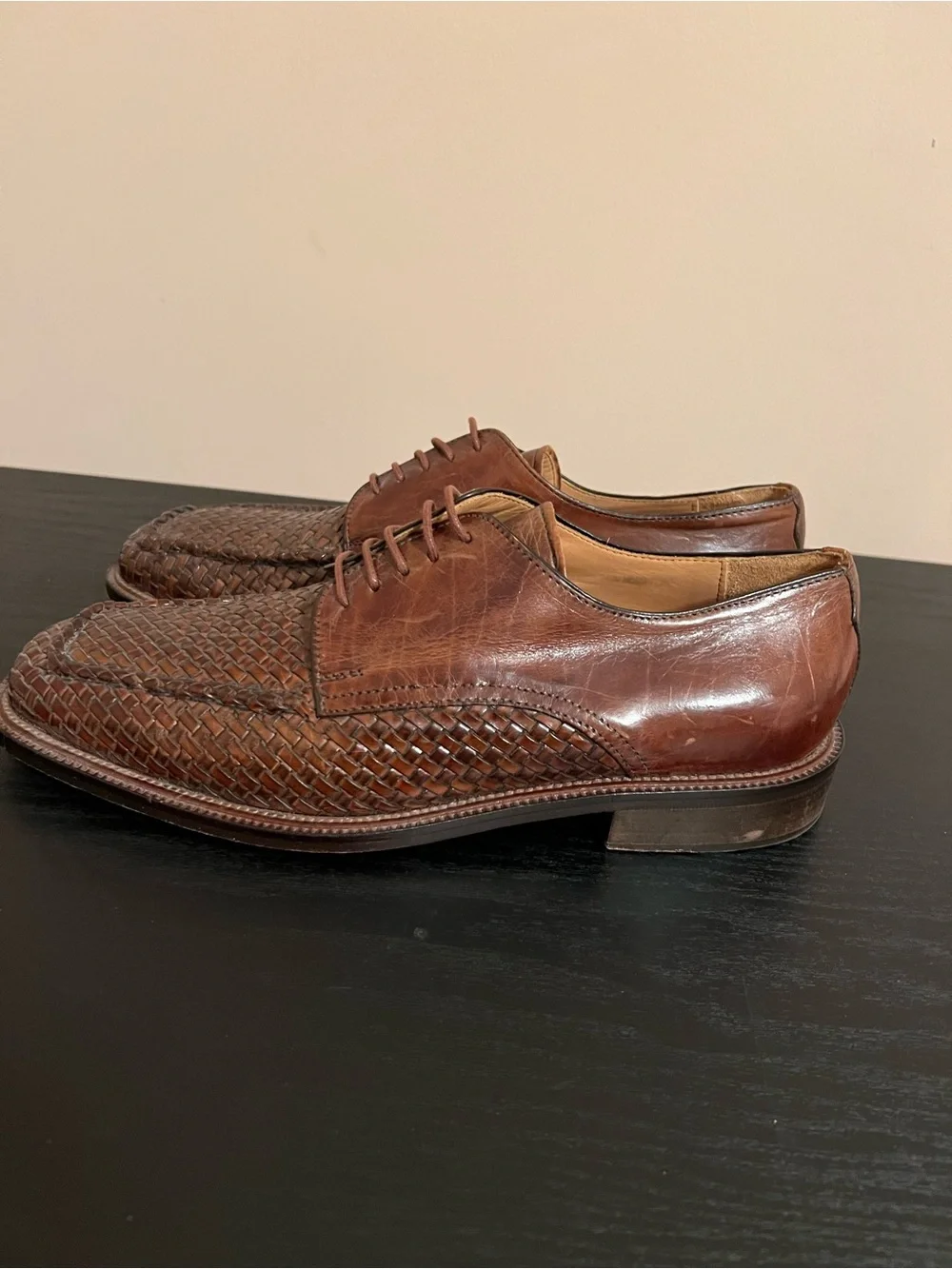 Mercanti Fiorentini Shoes Men Sz 9.5 Woven Leather Oxford Lace Up Made in Italy